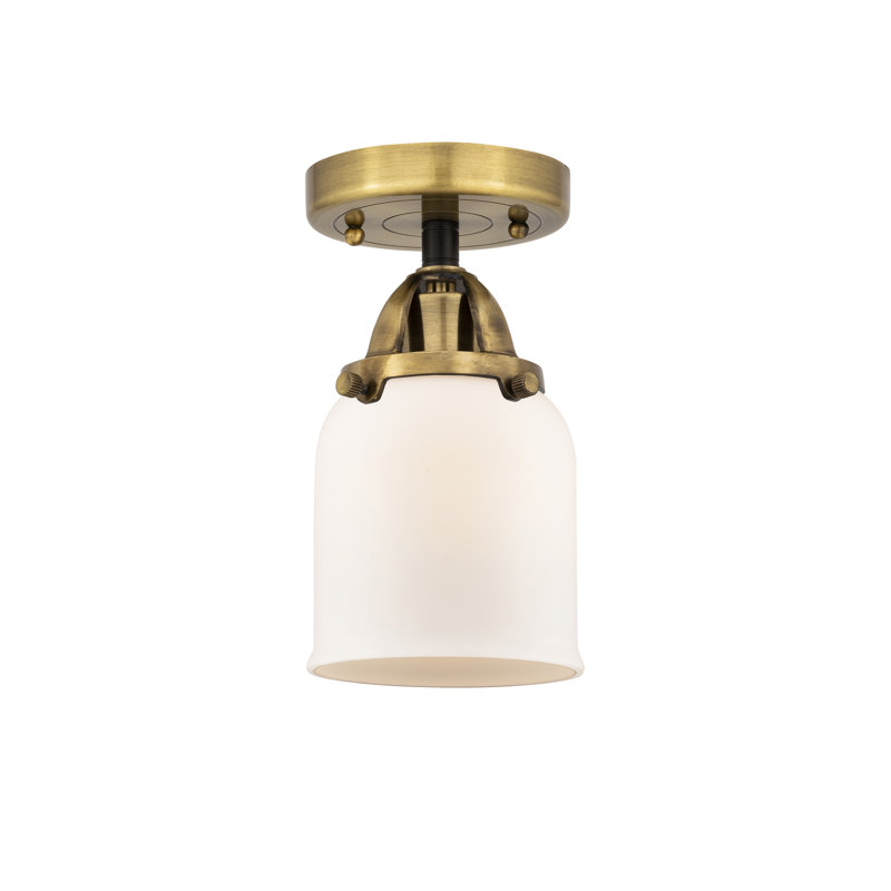 Plafonnier semi-encastré en verre à DEL, Blanc mat, H 9,25 po x l 5 po x P 5 po, Laiton antique noir