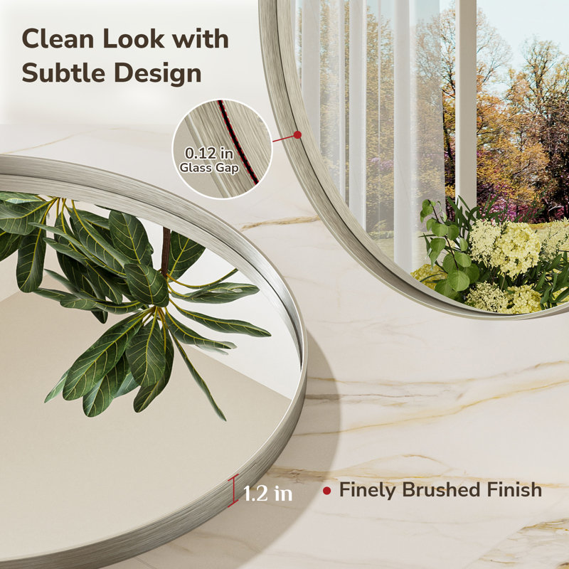 Miroir de salle de bain Valancia avec cadre en alliage d'aluminium de 2 po, film incassable, miroir décoratif, 24 po x 24 po