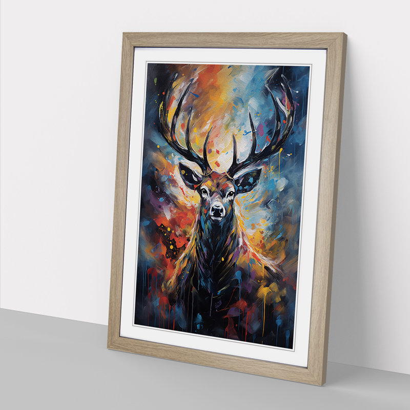 Deer Framed Print, 34cm H x 25cm W, Oak Framed