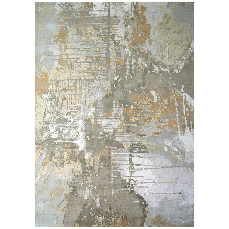Abstract Area Rug in Gray/Brown/Ivory, null, Rectangle 5' x 8'