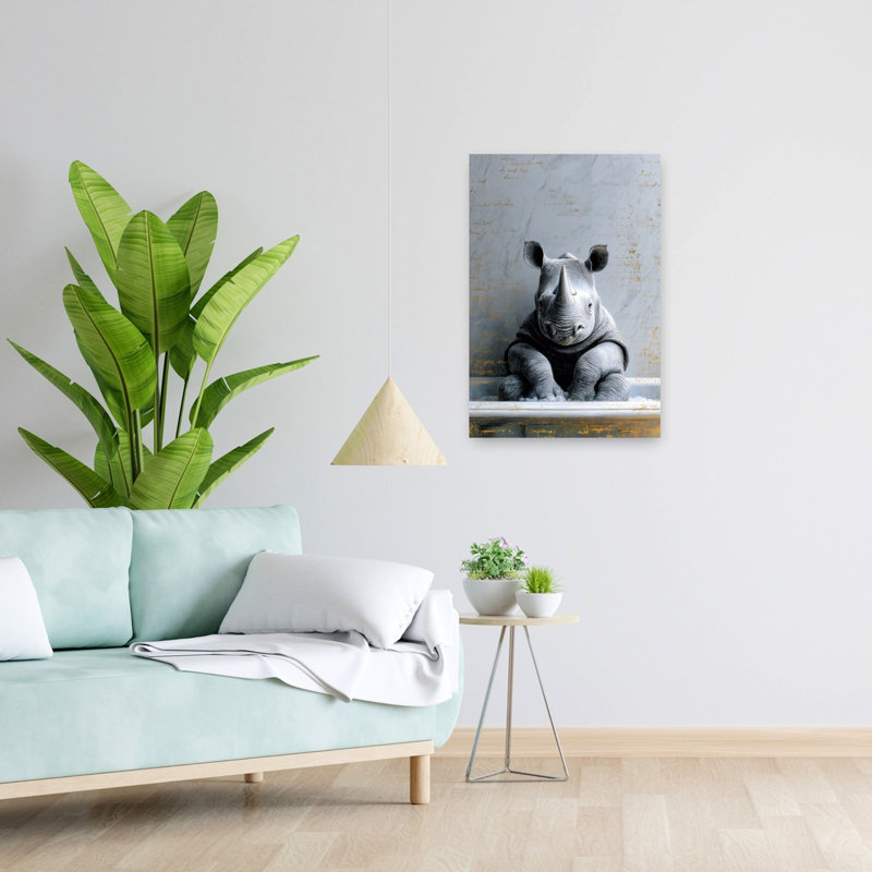 Rhinoceros In Bathtube 1, art mural contemporain, H 24 po x l 16 po