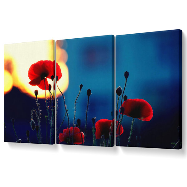 Ebern Designs Poppies In The Sunset - 3 Piece Wrapped Canvas Graphic ...