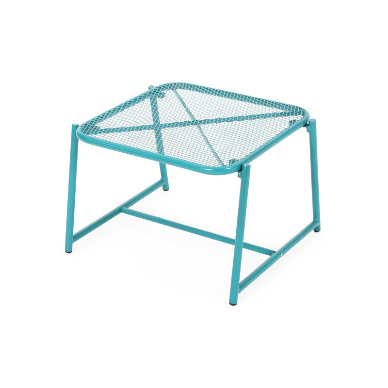 Table d'appoint moderne pour l'extérieur - H 13,12 po, couleur sarcelle, plateau en filet, style extérieur