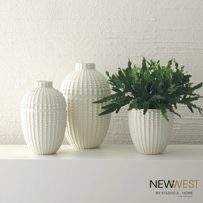 Nail Head Vase-Rustic White, 12" H x 8" W x 8" D