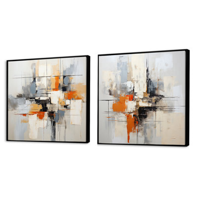 Beige et jaune Modern Scandinavian Dreams Art - Ensemble de 2 collages modernes scandinaves carrés