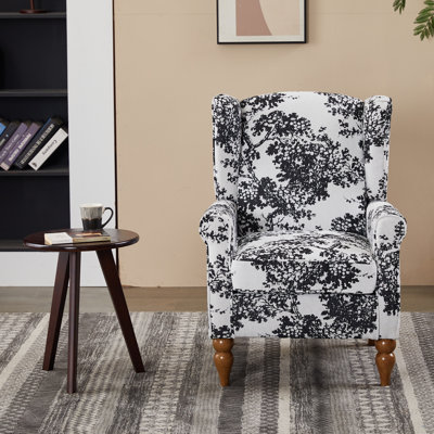Ensemble de table basse et de fauteuils de style rétro de luxe, une chaise de lecture à haut dossier (blanc antique + gris) et une table basse en bois massif (ton noyer), convenant aux salons et aux chambres à coucher