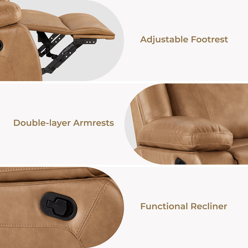 Oversized Manual Reclining Loveseat Sofa with Cupholders-Saddle, Saddle