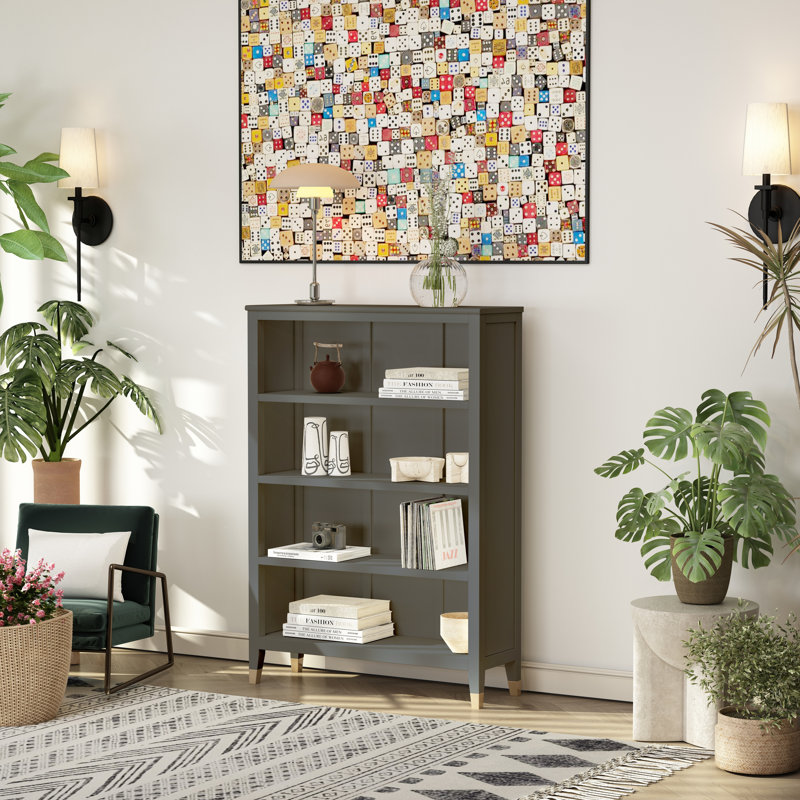 Bookcase, (4 Shelves) 50" H x 35" W x 12" D, Gray
