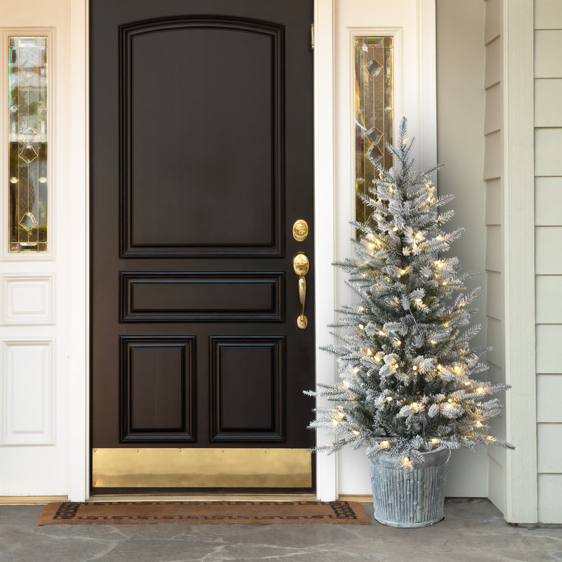4.5 Ft. Snowy Alpine Fir Entrance Tree With LED Lights