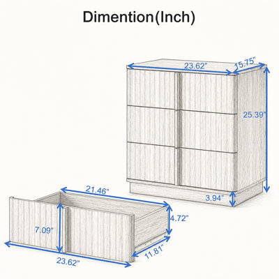 Armoire de chevet 3 tiroirs rétro à rayures verticales et économique pour la chambre à coucher, le salon et le bureau personnel