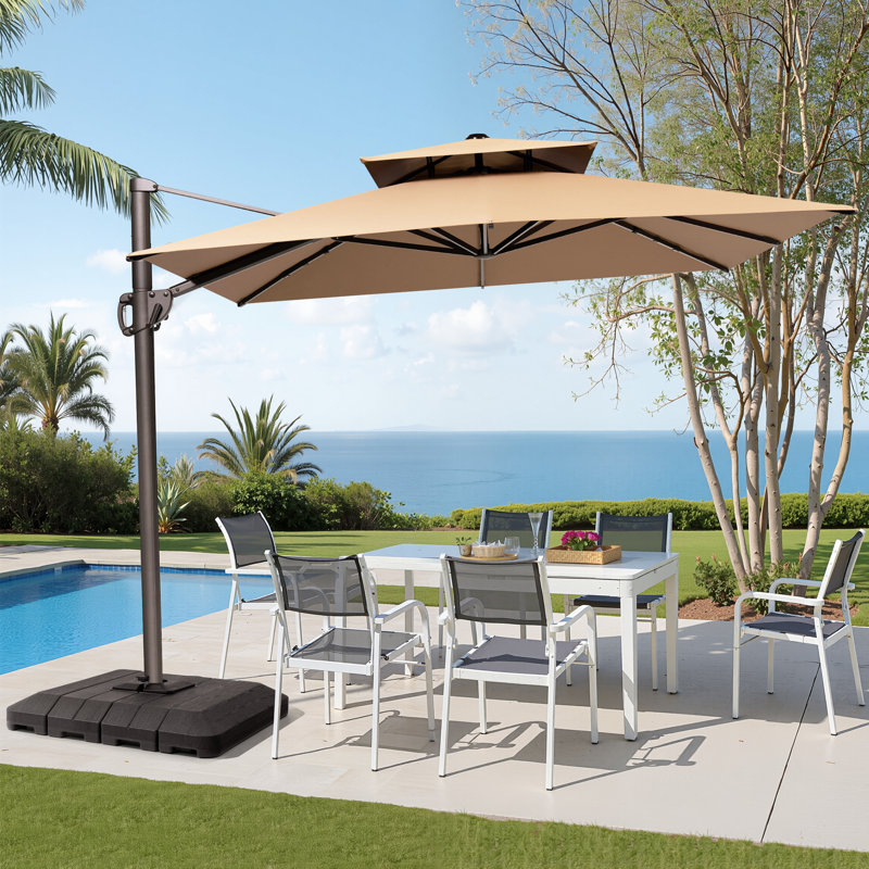 Parasol rectangulaire en porte-à-faux 11 pi x 9 pi avec base robuste, Tanné