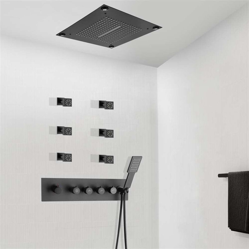 Système de douche thermostatique à DEL 4 voies avec jets corporels et à main Messina
