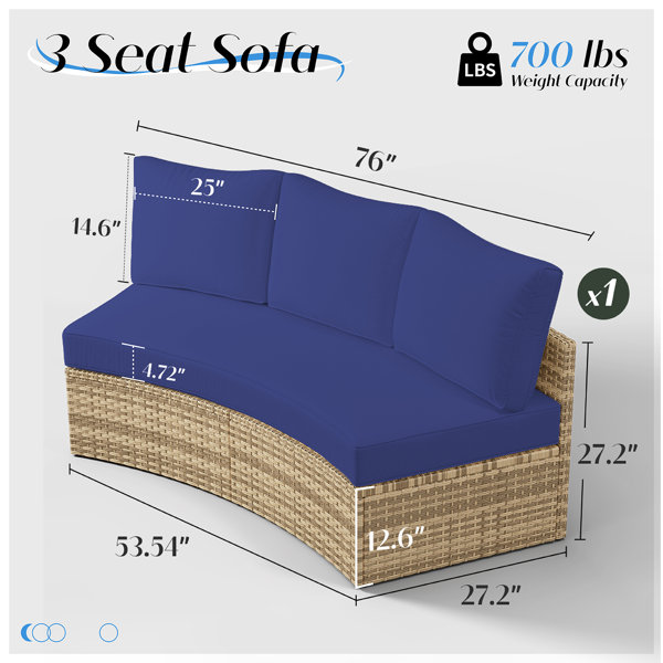 Ebern Designs 3 Piece Patio Furniture Sets, Half-moon Sectional Round ...