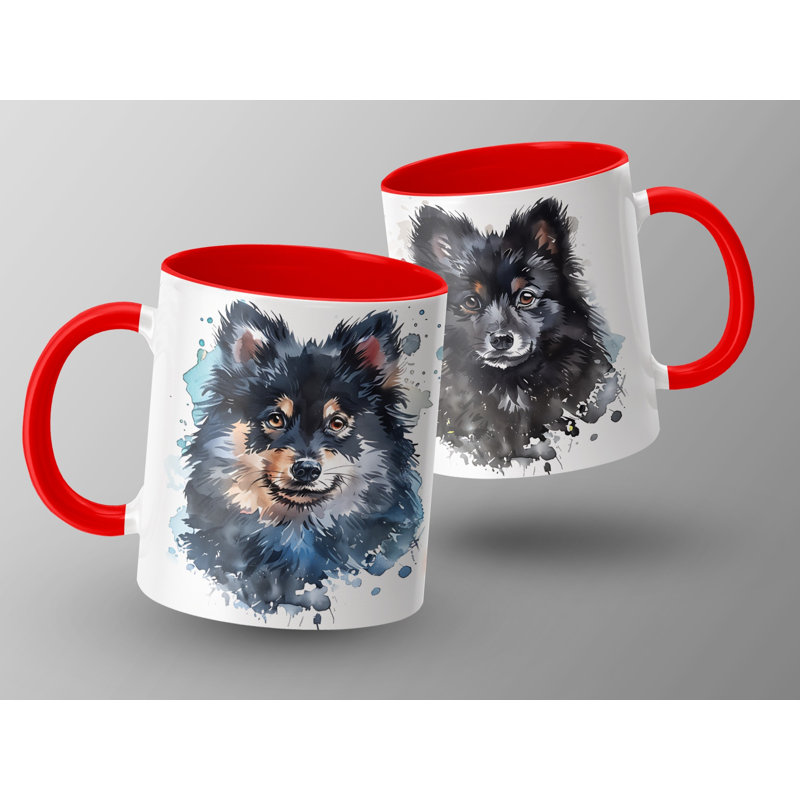 Pomeranian Watercolor Dog Art 11oz Coffee Mug, Red, 3