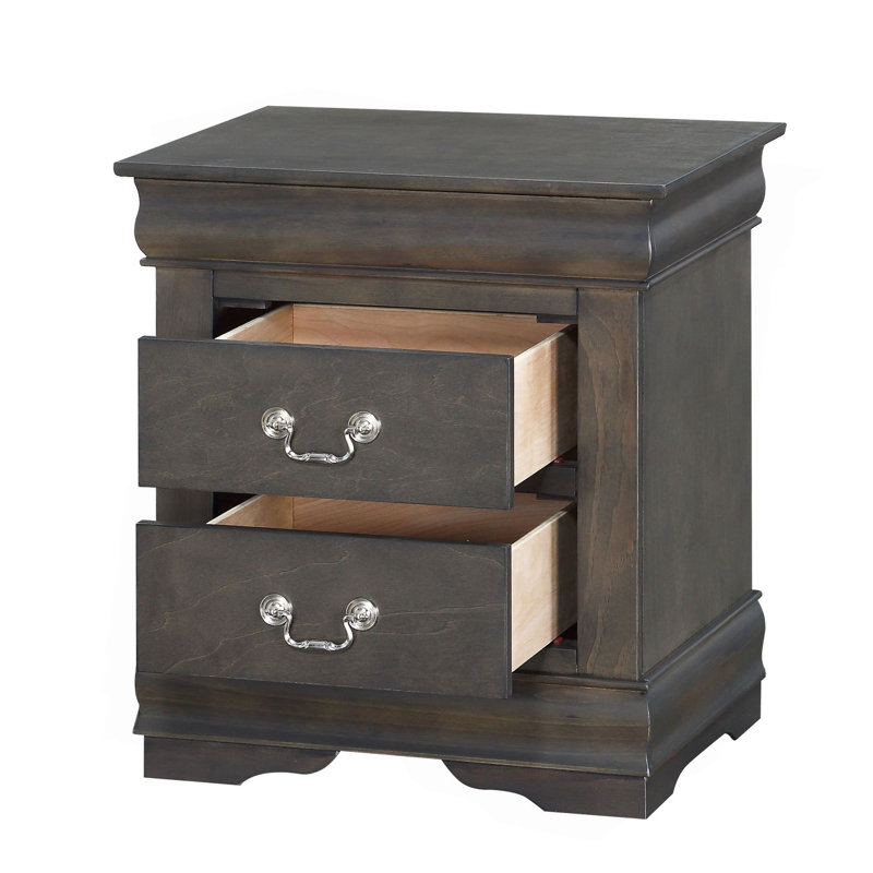 1Pc Traditional Classic 2-Drawers Nightstand Wooden Bedroom Furniture, Dark Gray