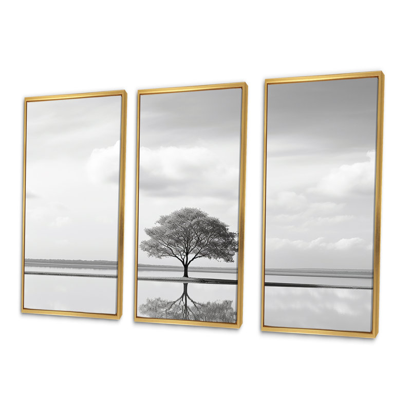 Photographie de paysage scandinave gris moderne - ensemble d'art mural moderne sur toile scandinave, Cadre flottant doré