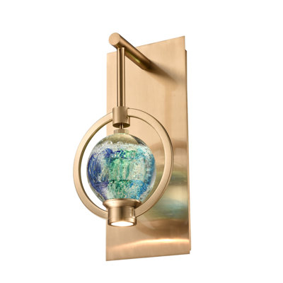 Applique murale 13,25 po Utophia en or laqué avec globe en verre bleu-vert