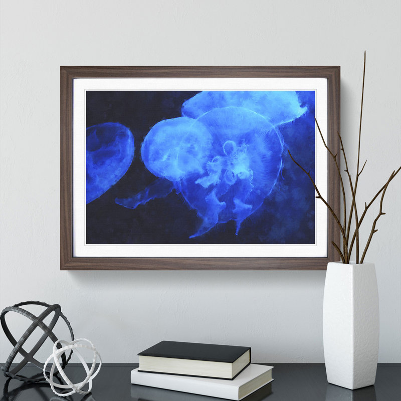 Jellyfish Vol.1 - Picture Frame Painting, Walnut, 48cm H x 65cm W x 2cm D