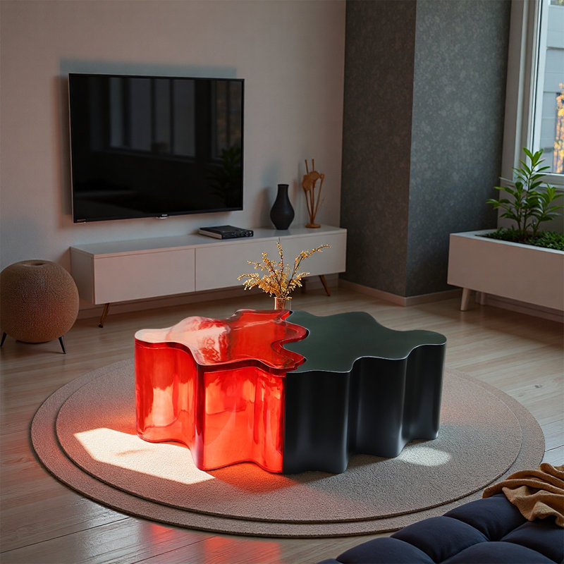 Irregularly shaped transparent resin coffee table