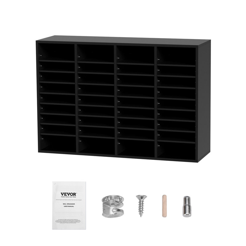Organisateur de documents en bois, 36 compartiments, trieur de dossiers avec tablettes amovibles, fente pour boîtes aux lettres pour l'organisation de salles de classe de bureau à domicile, certifié EPA, noir