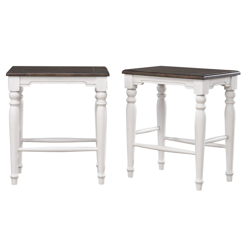 Sunset Trading French Chic 24" Backless Barstools | Set Of 2  Kitchen Island Counter Stools | Two-Tone Antique White & Walnut Brown Solid Wood | Dining And Game Room Seating
