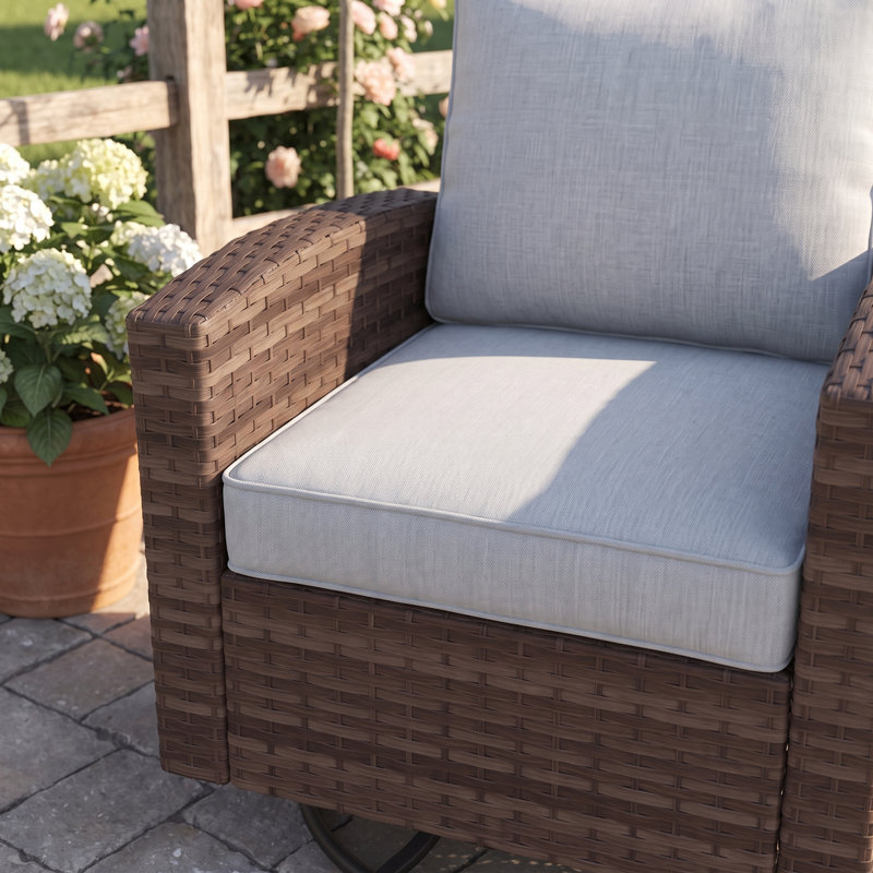 Swivel Patio Wicker Lounge Chair with Cushions, Gray