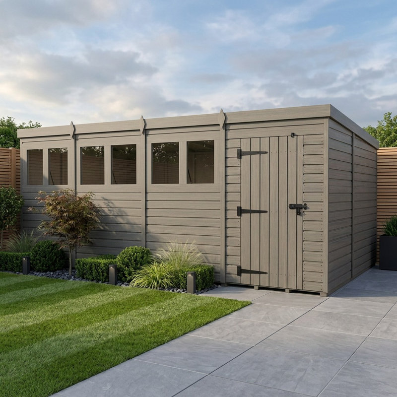 Total Sheds 20ft x 9ft Composite Pent Garden Shed - Single Door - With Windows - EPDM Rubber Roof - UK Manufactured