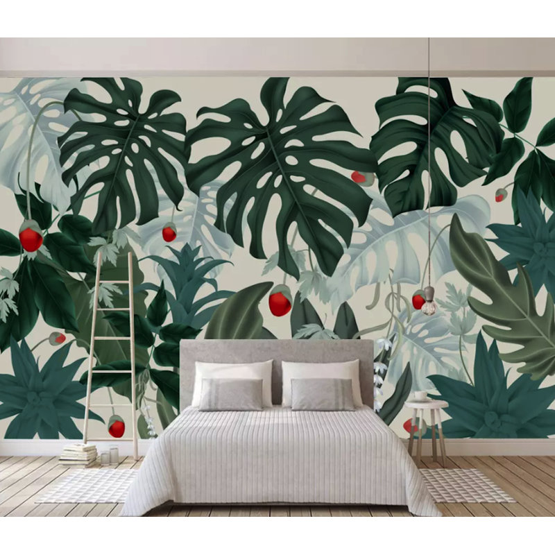 Papier peint amovible de feuilles de palmier foncé foncé, L 48,96 po x l 75 po