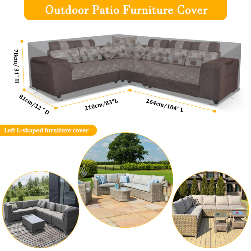 Waterproof Patio Sectional Sofa Cover, 31" H x 104" W x 83" D