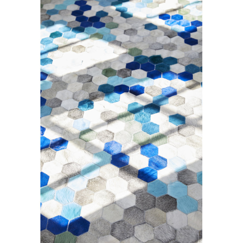 Angulo Cowhide Geometric Area Rug, Rectangle 4'6" x 5'9"