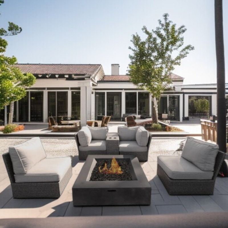 Almyra Wicker Fully Assembled 4 - Person Seating Group with Cushions, Charcoal