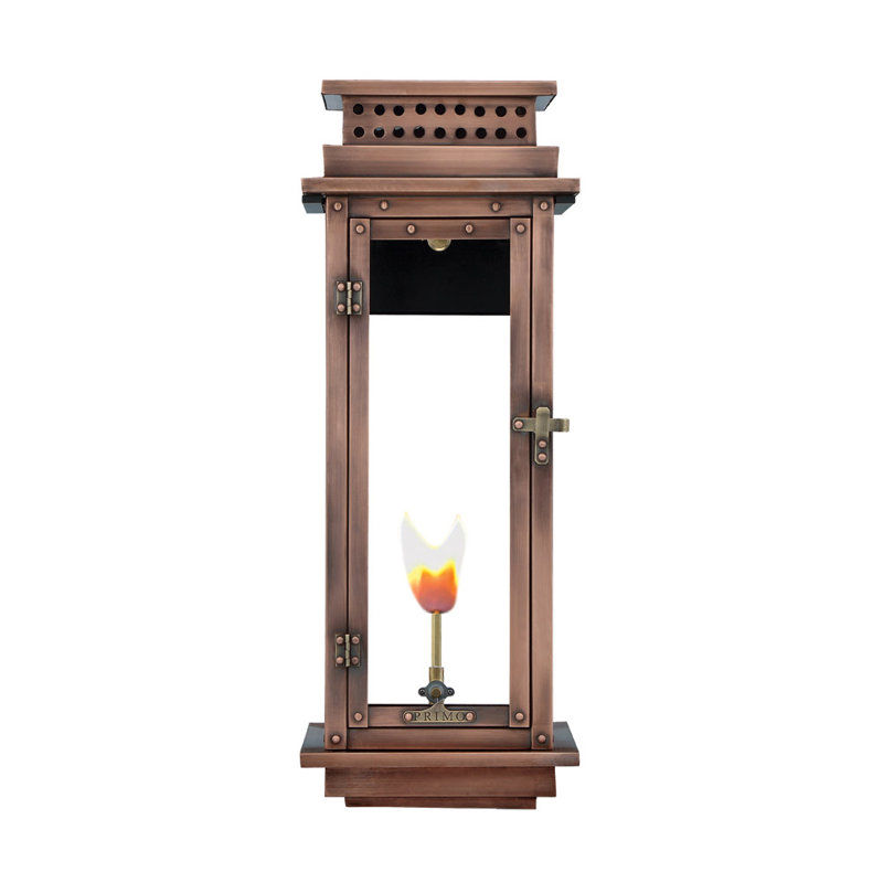 Aged Copper Gas Lantern with Wall Mount Bracket