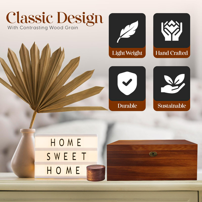Wooden Keepsake Box with Hinged Lid & Locking Key