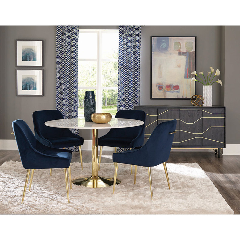 Chilmark Round Marble Top Metal Base Dining Table, Brass