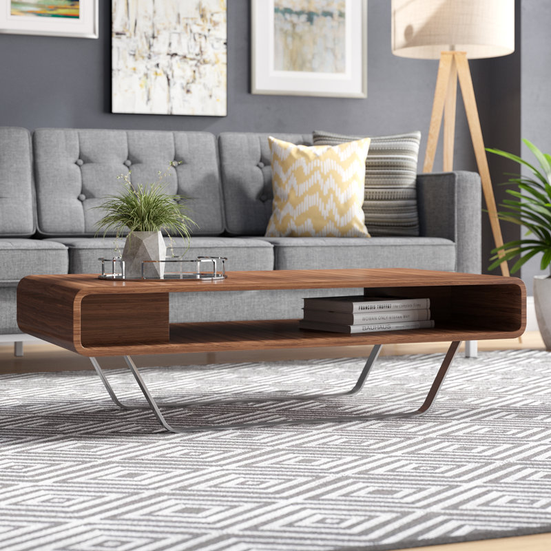 Table basse avec rangement de style traîneau, Noyer