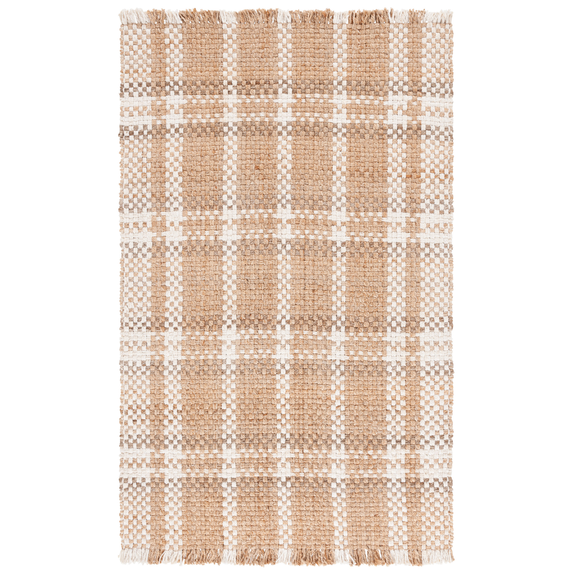 Carra Natural Fiber Hand Woven Jute Pile Plaid Rug, Rectangle 5' x 8'