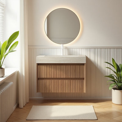 30" Pre-assembled Bathroom Vanity With Travertine Sintered Stone Top
