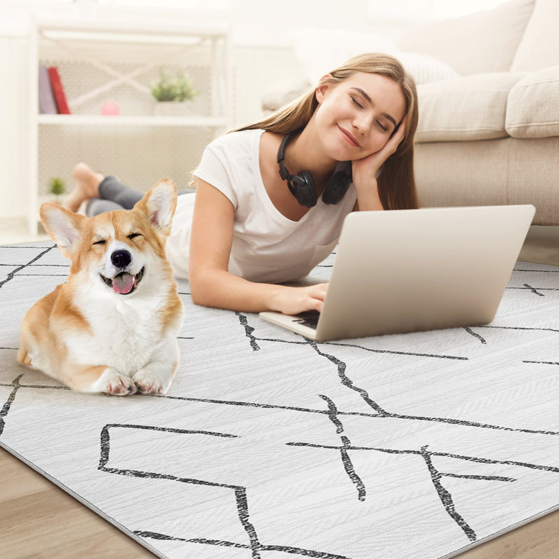 Modern Geometric Machine Washable Area Rug with Non-Slip Backing, Rectangle 9' x 12'