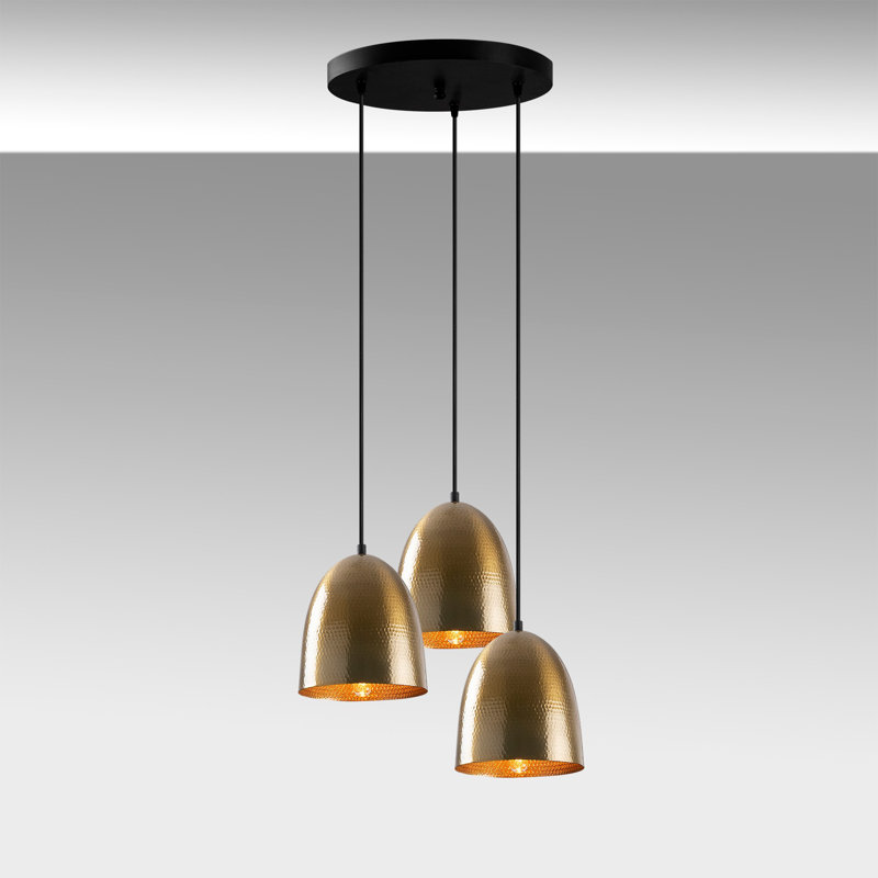 Lustre moderne élégant avec hauteur réglable, couleur rétro, 17,3 po x 17,3 po x 49,2 po | Corps en métal, 3 x douilles E27 (40 W maximum) | Parfait pour les décorations glamour, scandinaves et fantaisistes