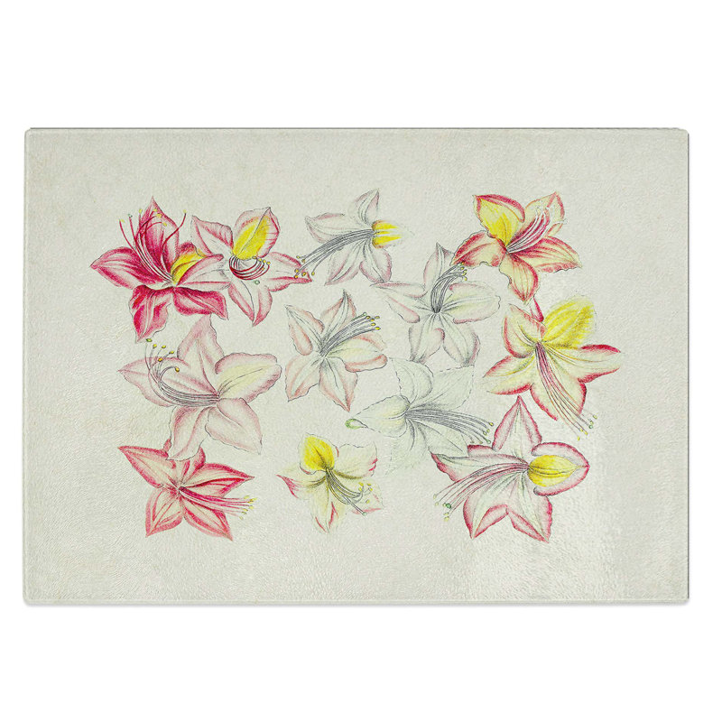 Tempered Glass Azalea Flower Illustration Chopping Board, 39 cm W x 28.5 cm L