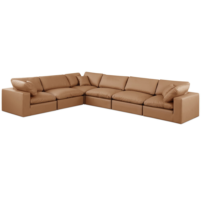 Homere Upholstered L-Shaped Sectional Reversible, Cognac Vegan Leather