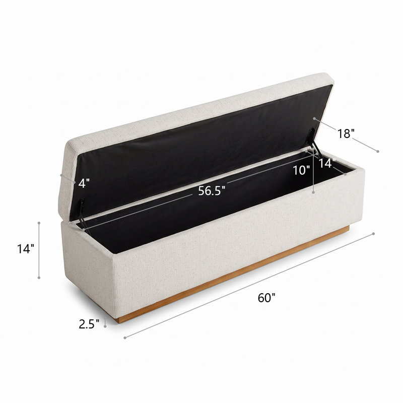 Banc de rangement rembourré 60 po Modern, Warm White