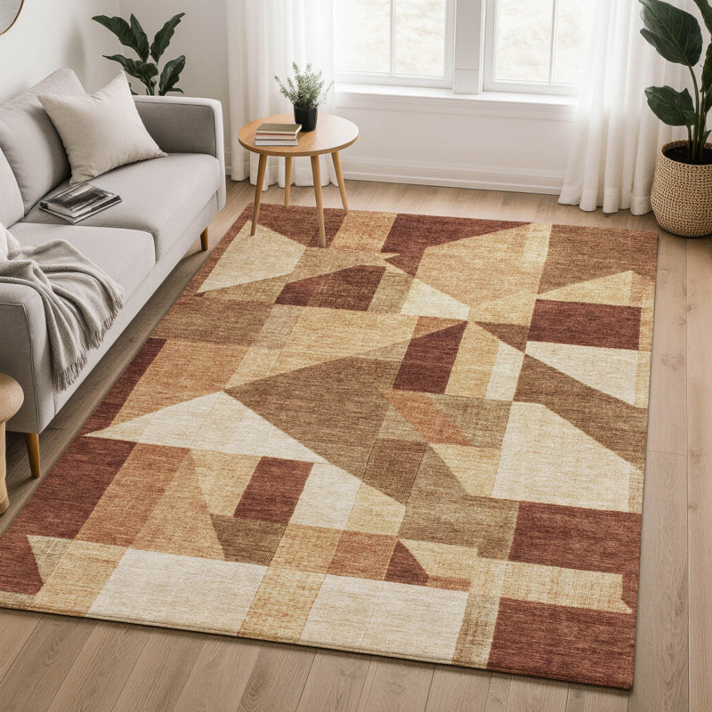 Tapis géométrique Premium lavable à la machine AMF2366 Mayfield, Paprika, 8 pi x 10 pi