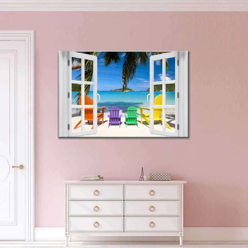 Window to Vibrant Beach - Impression sur toile tendue, H 26 po x l 39 po x P 1,25 po