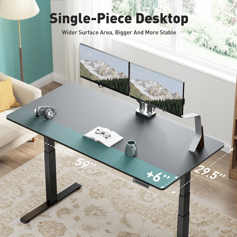 Premium Standing Desk Plus with Solid One-Piece Desktop, Black, Black