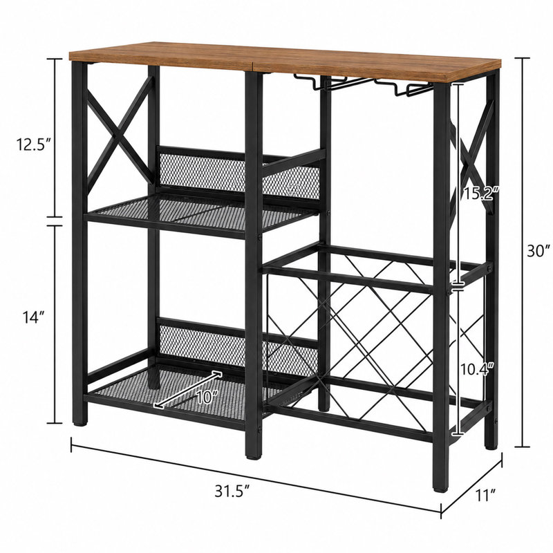 Meuble-bar à vin, casier à vin autoportant avec porte-verres et tablettes de rangement