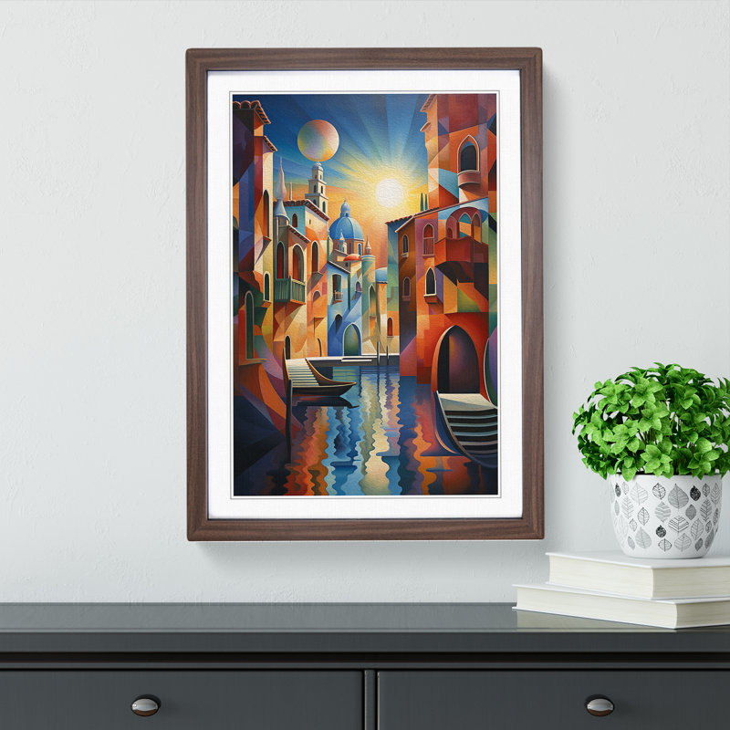 Venice Futurism Art - Framed Print, 46cm H x 34cm W, Walnut Framed
