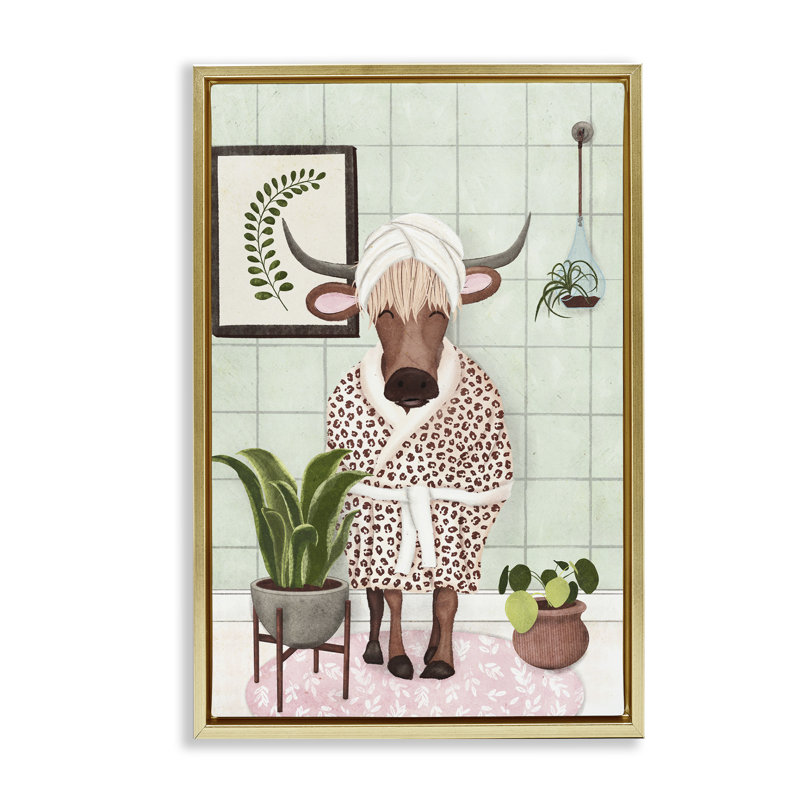 «Cow in Peignoir Floater» par JJ Design House, LLC., Cadre flottant métallique doré, H 31 po x l 21 po