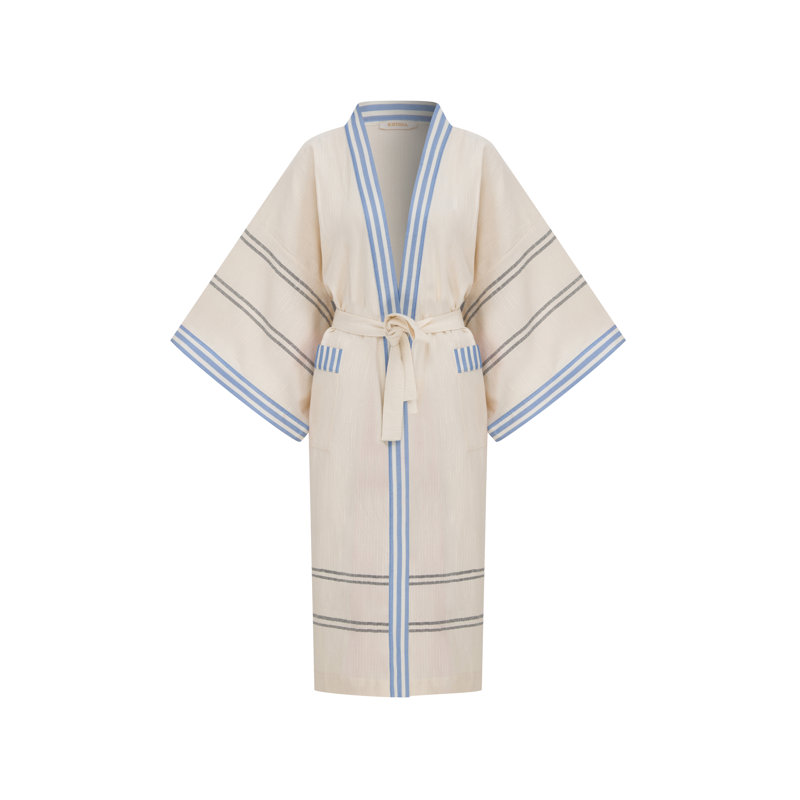 Peshtemal Kutnu Trim Kimono, Blue/Cream