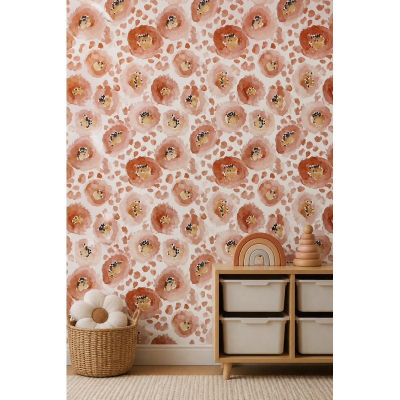 Papier peint floral terracotta à motif aquarelle rose poudré, Peel and Stick